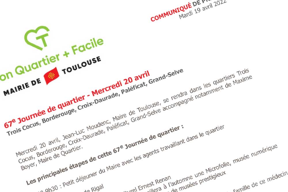 communiqué de presse annonçant la journée de quartier du 20 avril de la veille pour le lendemain