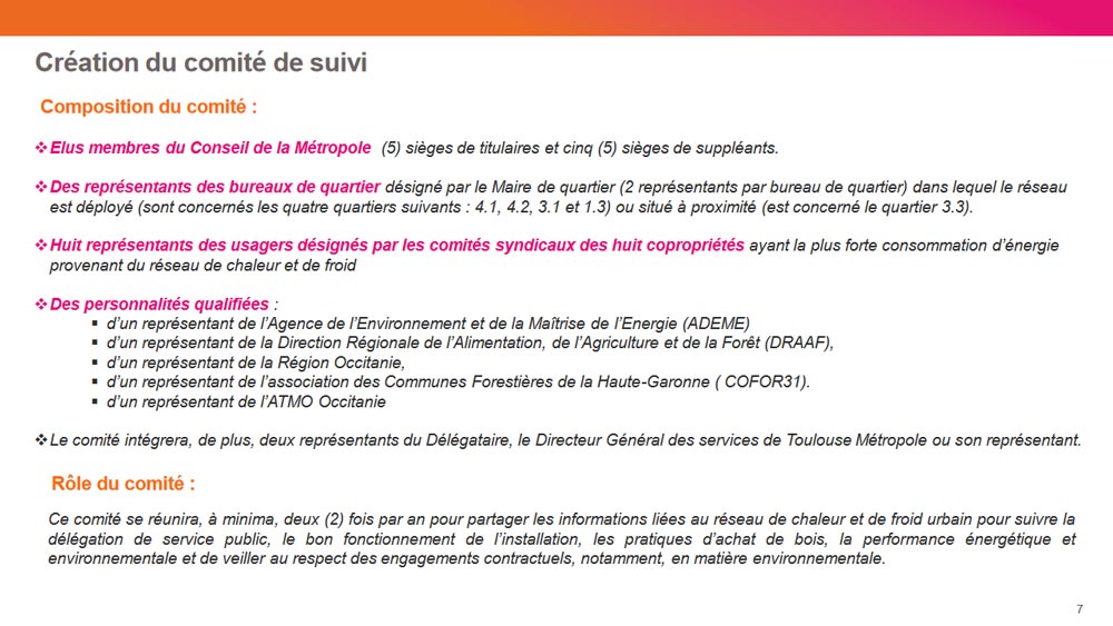 organisation du comité de suivi du réseau de chaleur matabiau